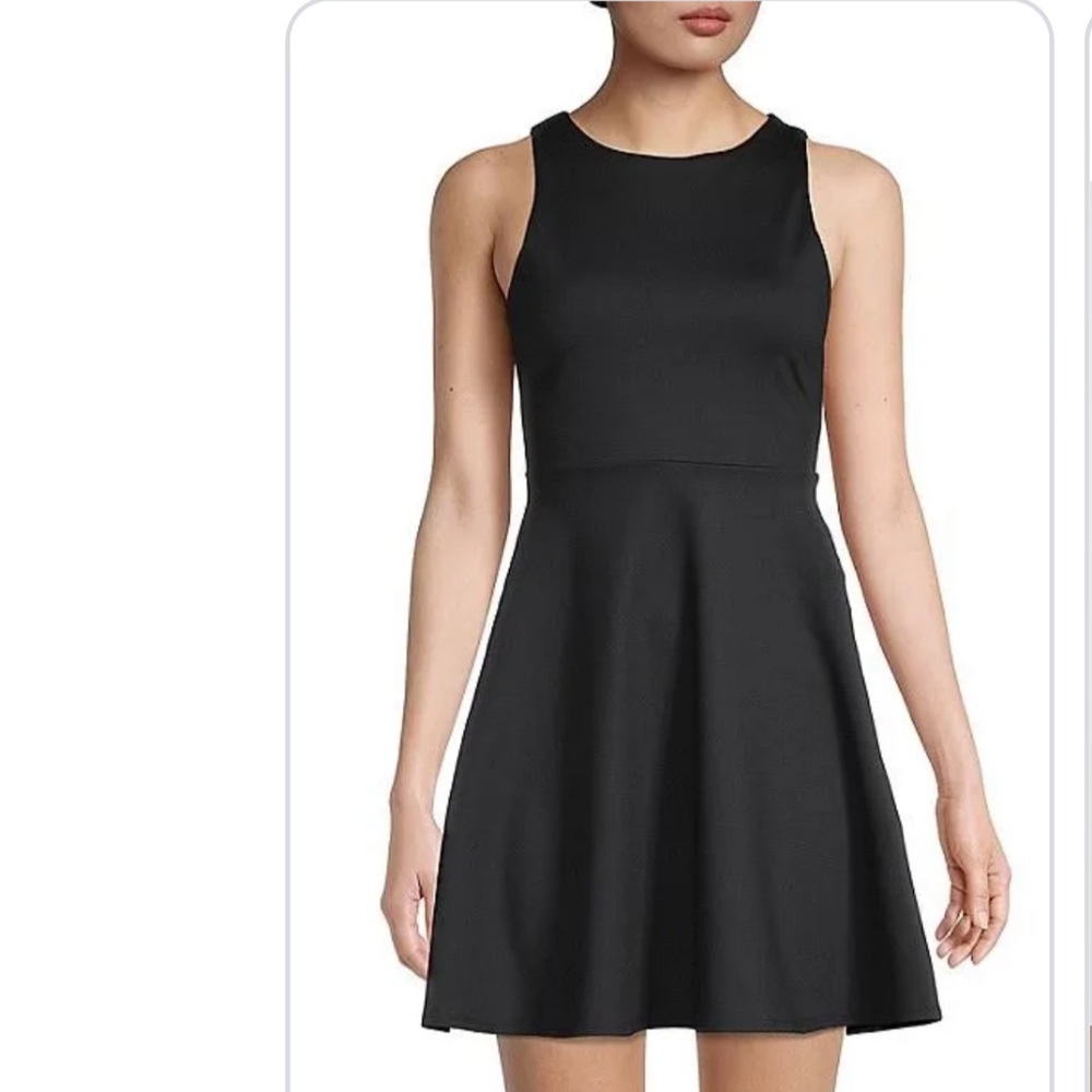 Susana Monaco Black Mini Fit & Flare Skater High Neck Sleeveless Swing Dress